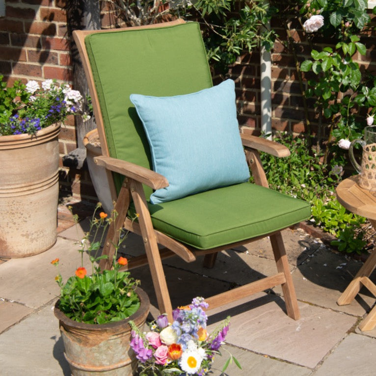 Teakunique's redesigned Borneo recliner with green cushion