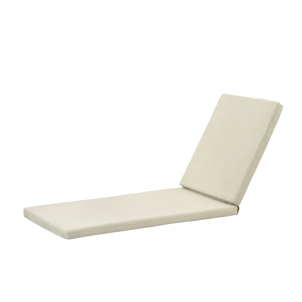 
                  
                    One beige lounger cushion, angled to show the thickness and shape of the cushions, against white background.  
                  
                