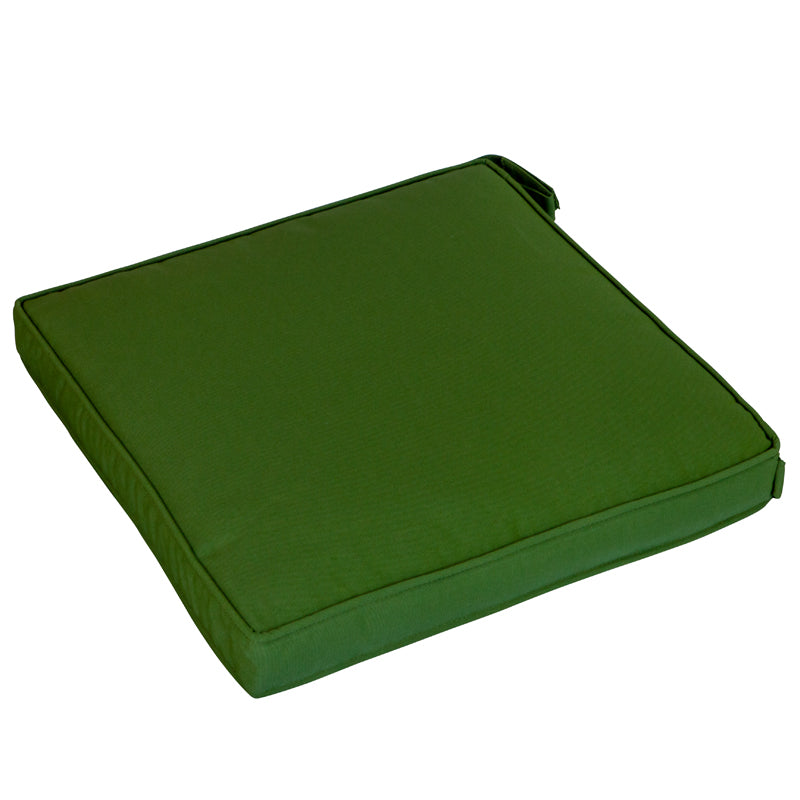 A medium-sized square seat pad, in green colour, on white background.