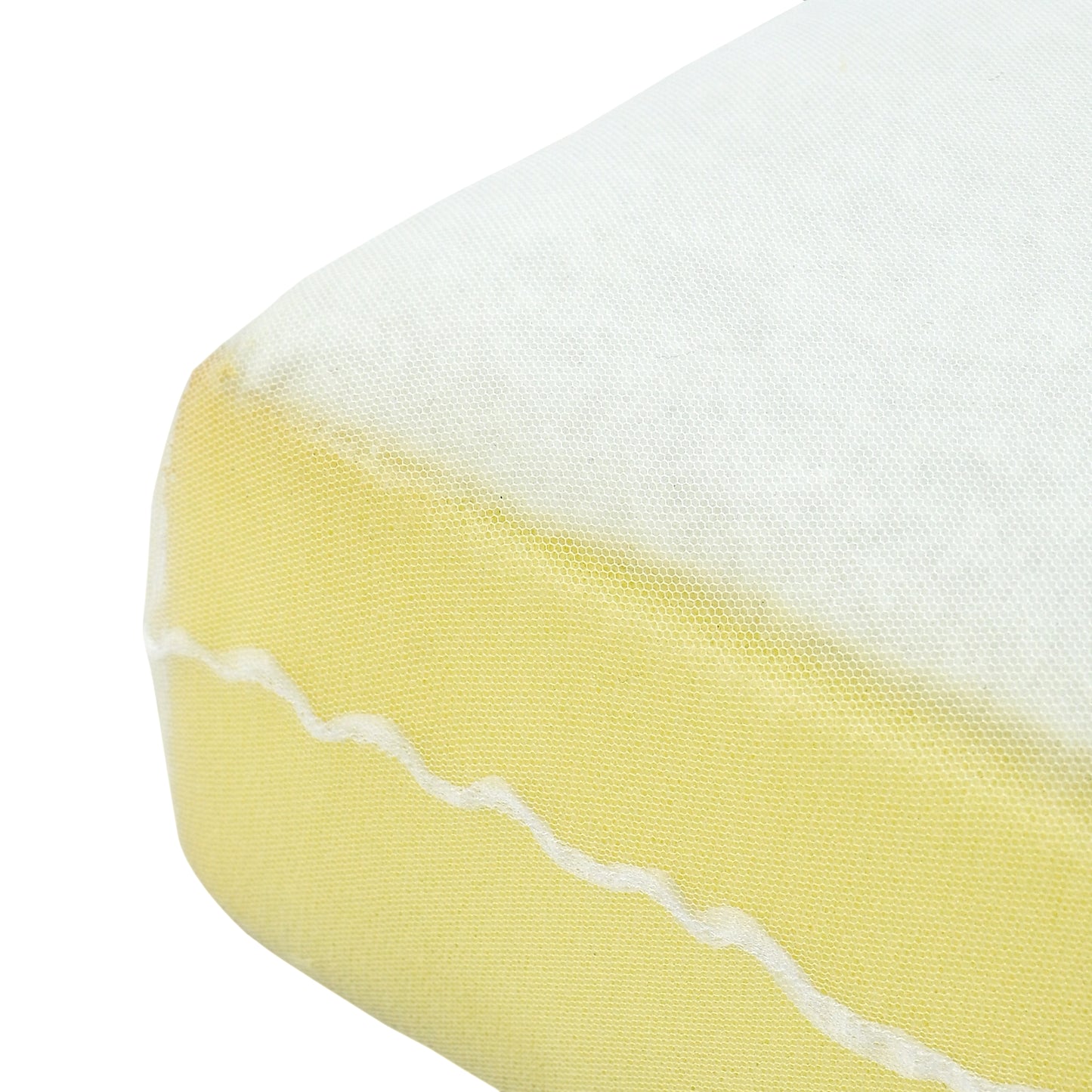 Close up of internal pad of dining chair cushion, on white background. 