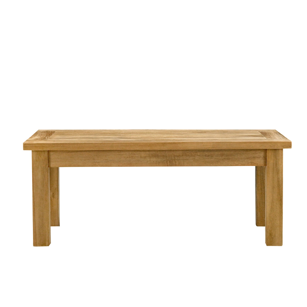 
                  
                    Single teak rectangular coffee table with short legs and slatted top, on white background
                  
                