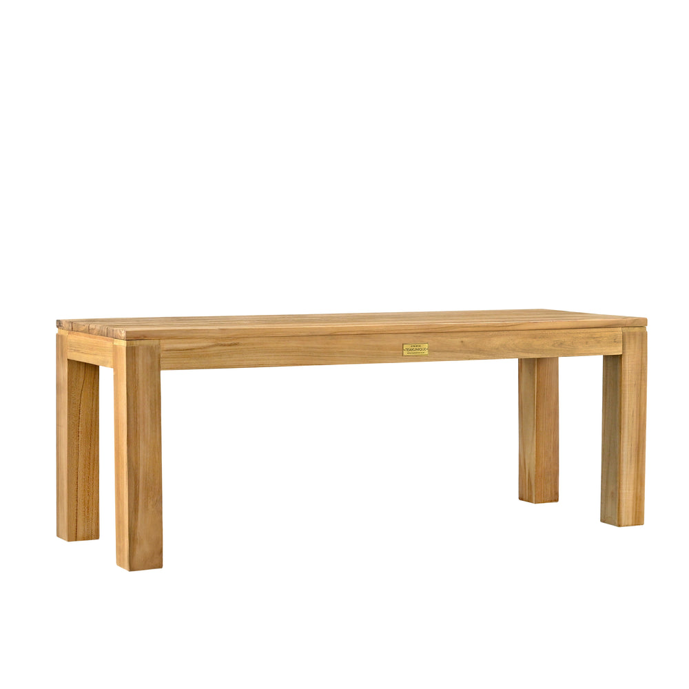 
                  
                    Teak outdoor bench, square legs, white background
                  
                