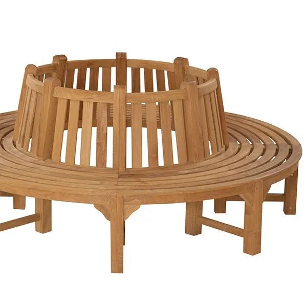 Teak circular bench on a white background