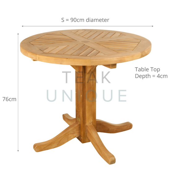 Teakunique's small Daisy Table with dimensions