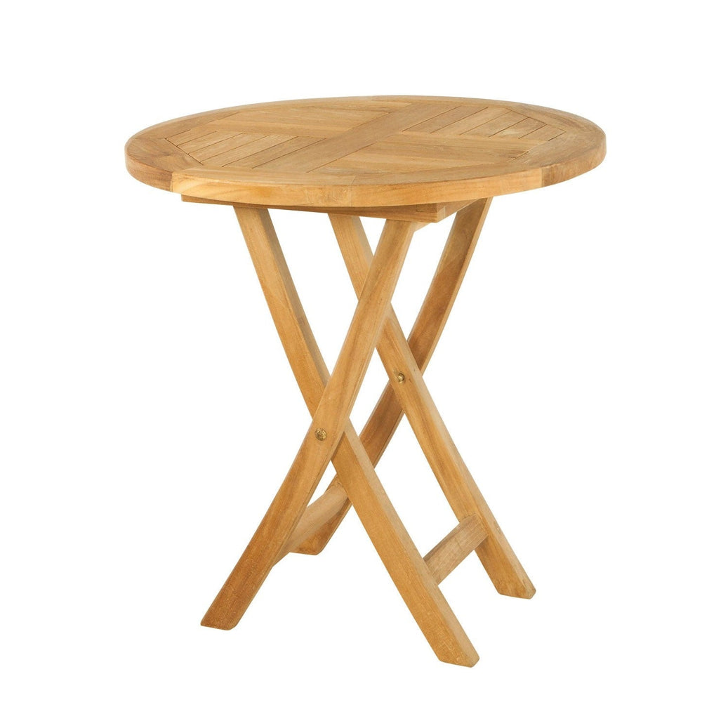 
                  
                    Small round folding teak table on a white background 
                  
                