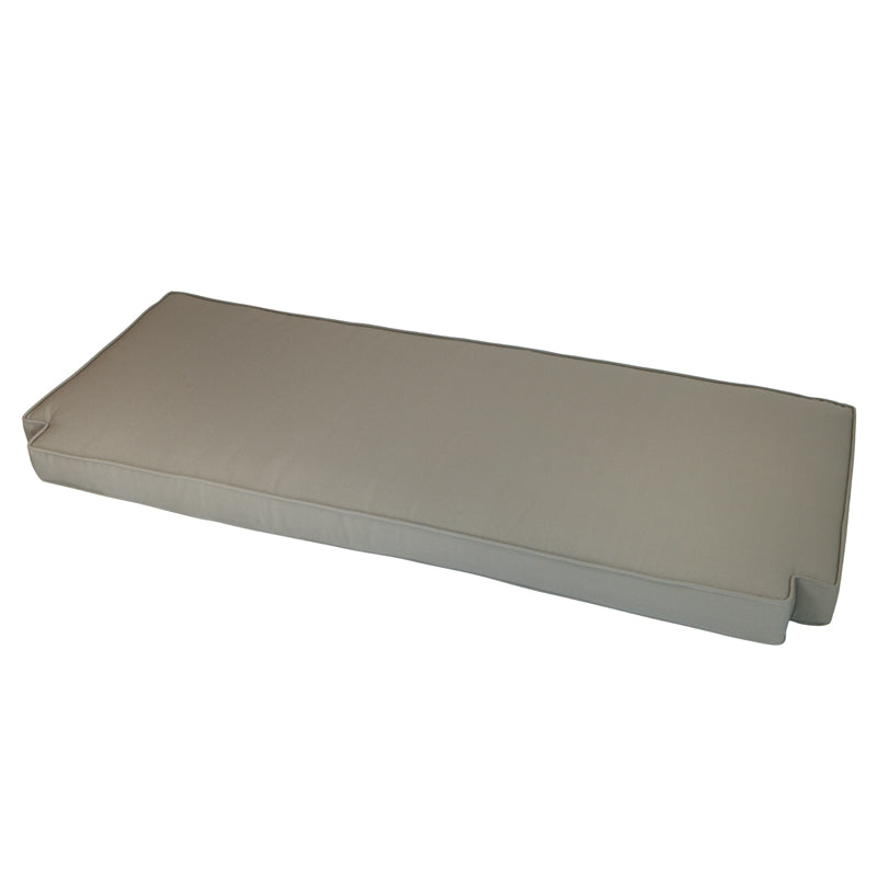 
                  
                    A stone coloured bench cushion, designed to fit on a bench, on a white background
                  
                